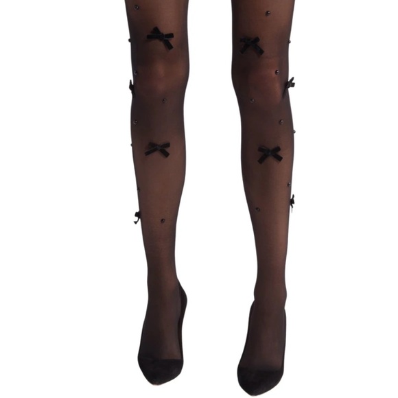 Free People Velvet Bow Pearl Tight - Sheer Black - Picture 4 of 8